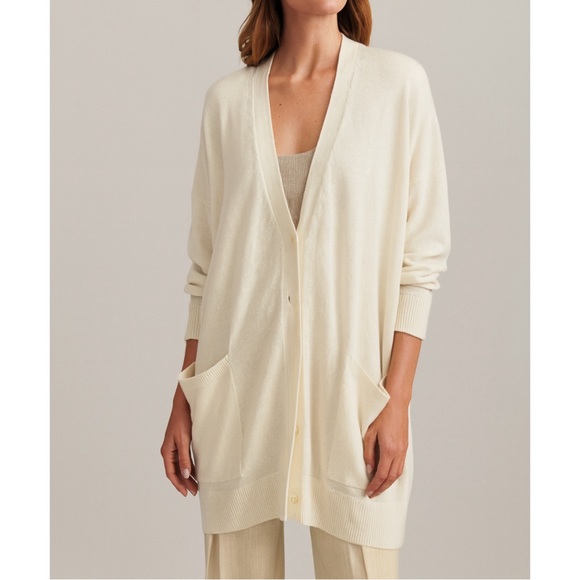 ESKANDAR Linen Cotton Mix V-Neck Long Wide Cardigan Sweater \ O/S